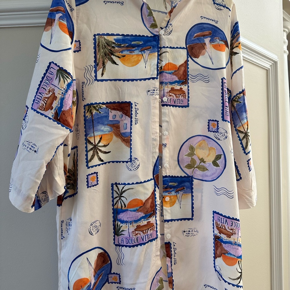 Tropical Postcard Print Women's Swim Coverup
